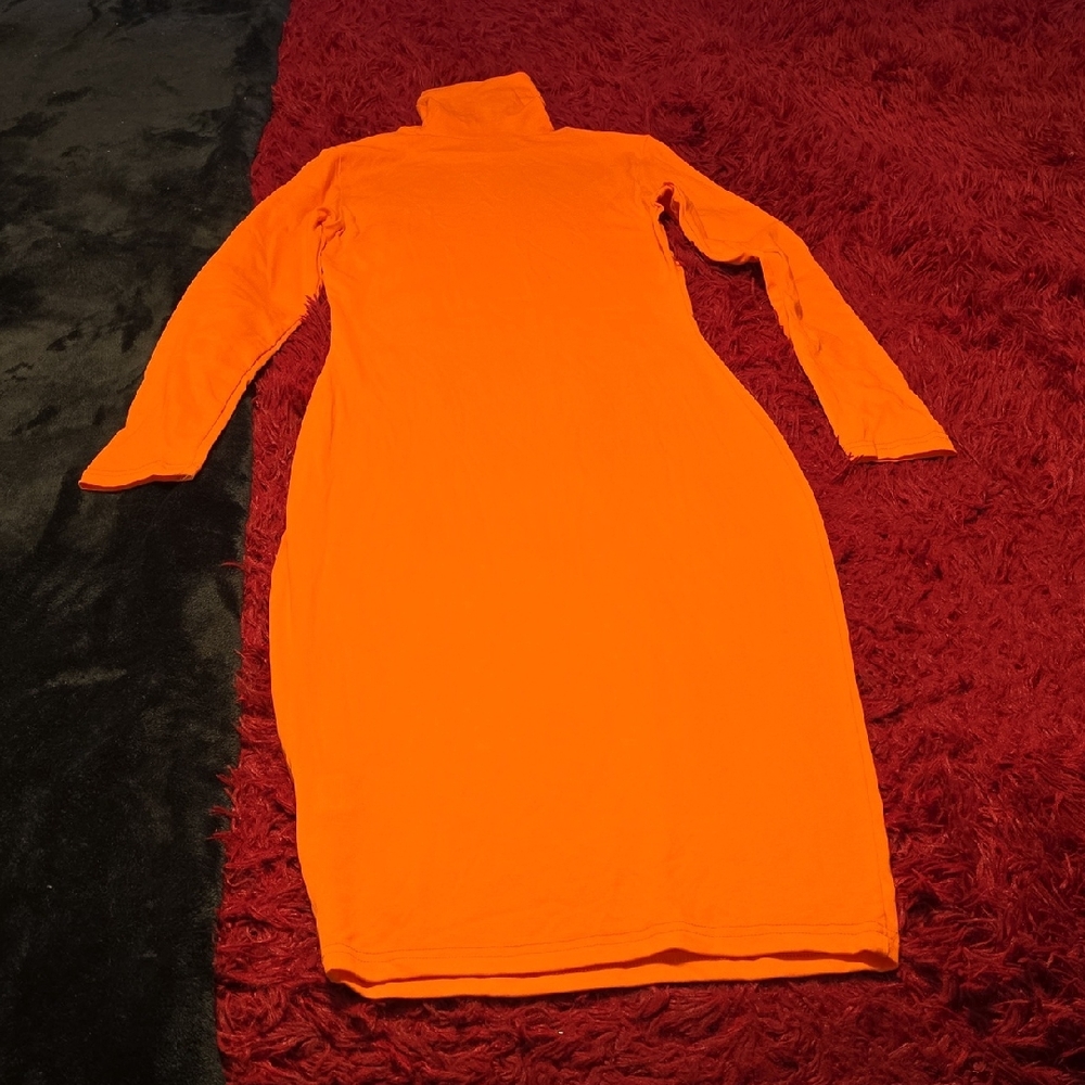 Orange Turtleneck Midi Dress